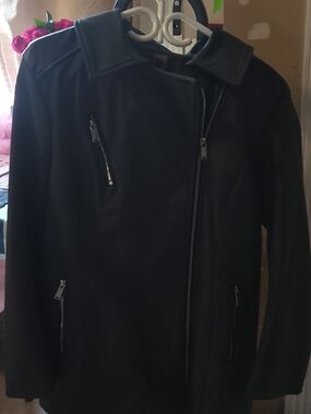 Anne Klein Black Asymmetric Zip Leather Jacket